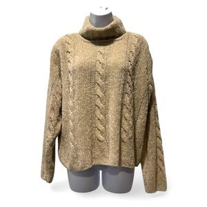 Maurices Cable Knit Turtleneck Sweater Tan Size L Cozy Chunky Knit